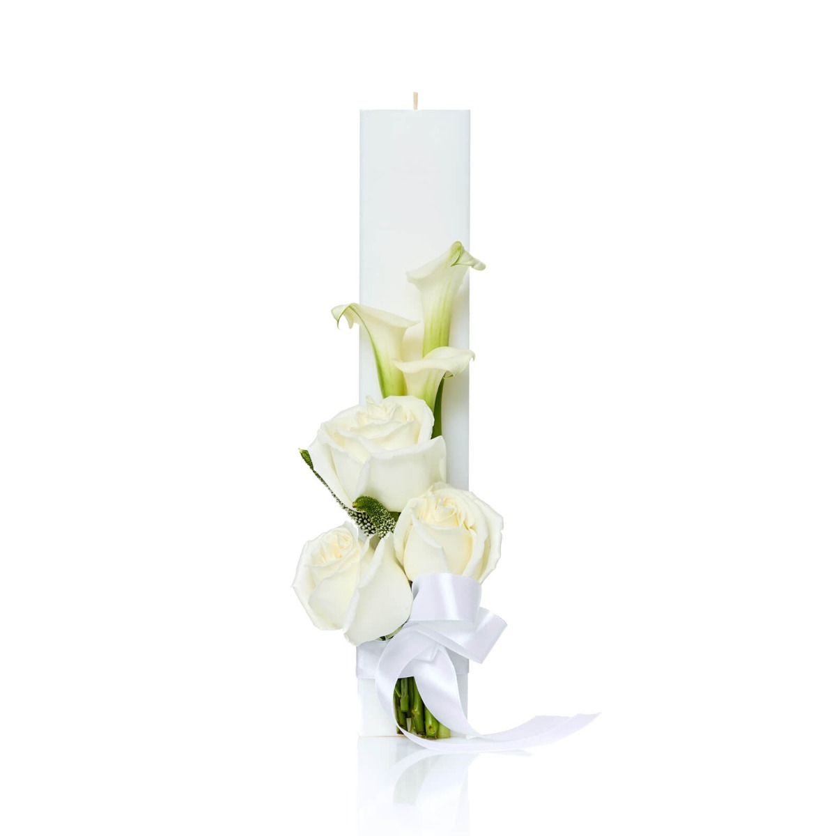 Lumanare Cununie/ Botez Pure White - Calla|Trandafiri|Veronica